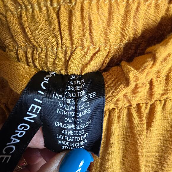 Mustard Yellow Wide Boho SzM, Runs Sm! Pls See Pics Embroidered 3D allover pants - Picture 12 of 16